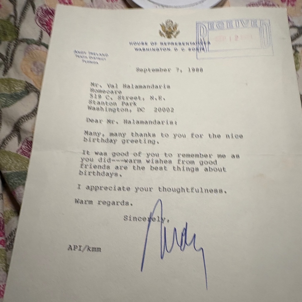 🇺🇸 Congressman Andy Ireland — 1988 Autograph Signed Item | Florida Republican